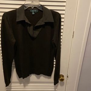 Woman’s Lauren Ralph Lauren olive green Lg silk cashmere sweater